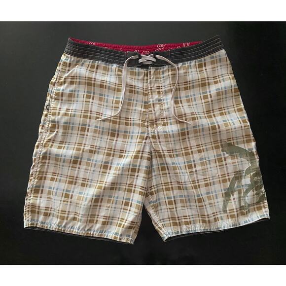 AMERICAN EAGLE Brown/Blue/White Plaid Boardshorts sz 38 - Picture 1 of 13